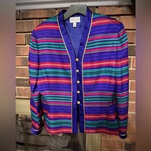 Adrianna Papell 100% Silk Colorful Striped Blazer size 14 Excellent condition.